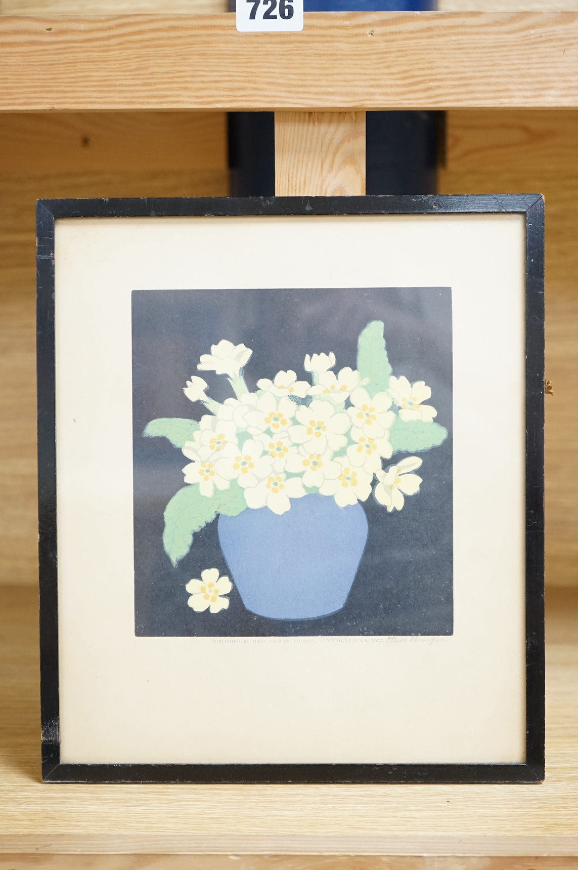 John Hall Thorpe (1874-1947), woodblock print, ‘Primroses’, signed in pencil, copyright USA 1922, 26 x 22cm. Condition - fair